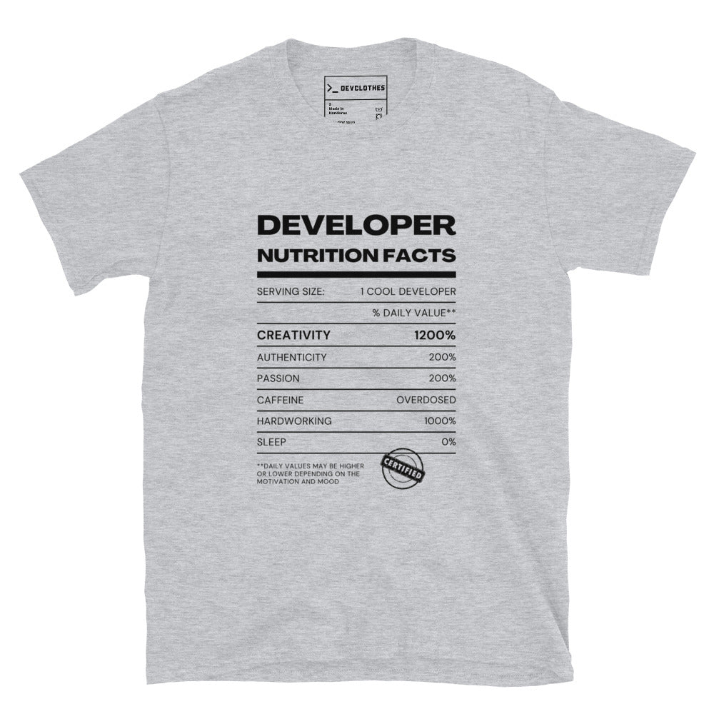 "Developer Nutritional Facts" Tee