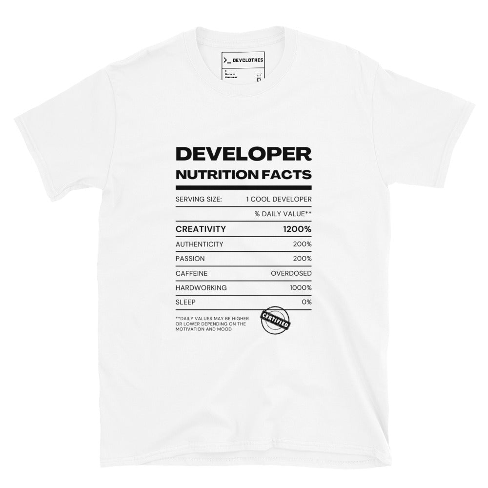 "Developer Nutritional Facts" Tee