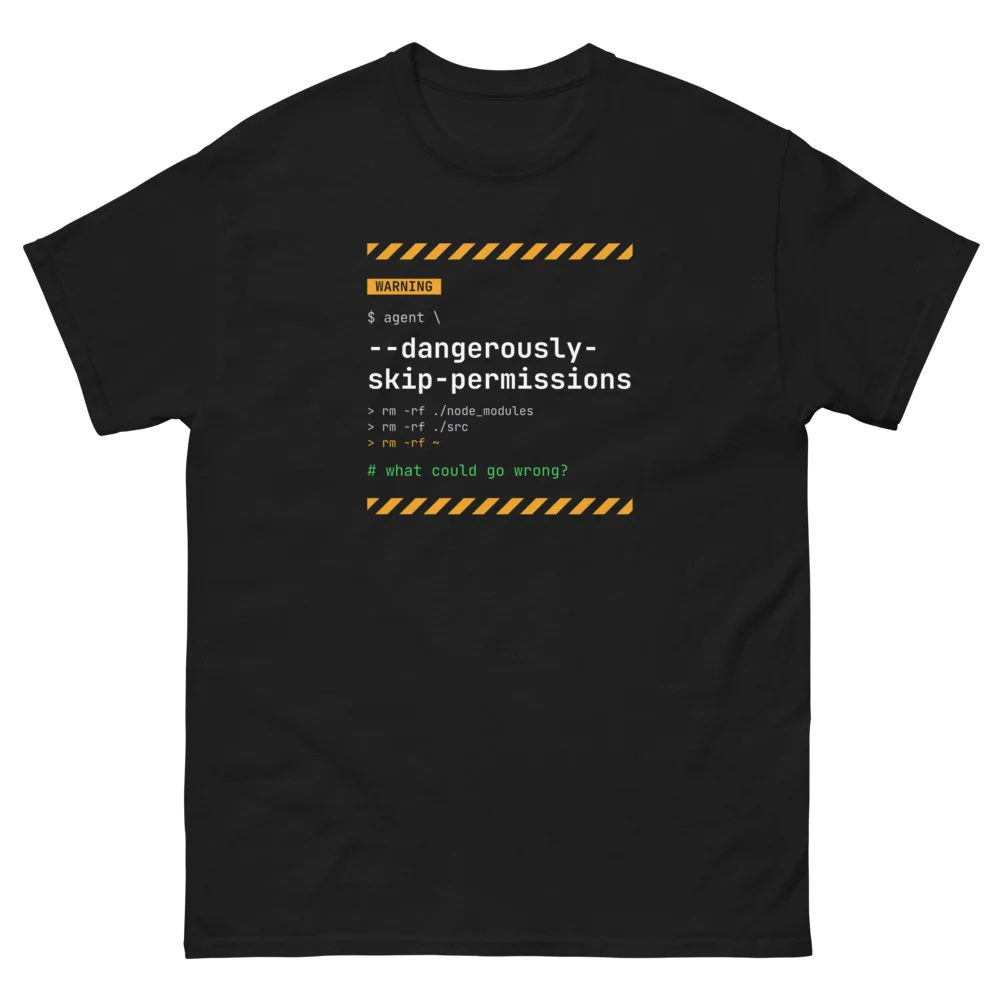Dangerously Skip Permissions T-Shirt, worn, black